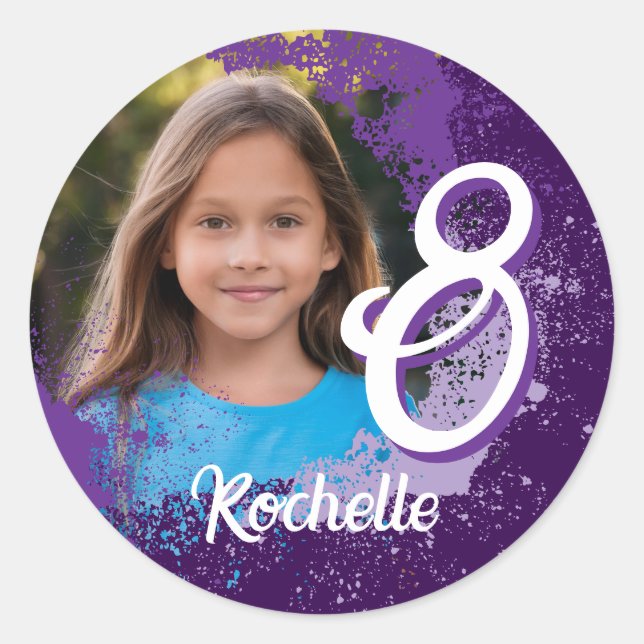 Adesivo Redondo Paint Splatter Photo Sticker - Idade 8 (Frente)