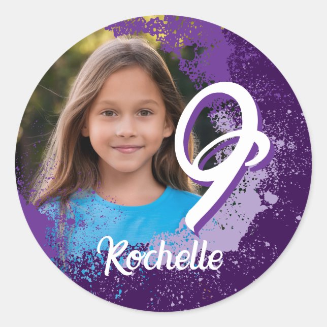 Adesivo Redondo Paint Splatter Photo Sticker - Idade 9 (Frente)