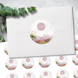 Adesivo Redondo País Amostra Aquarela Casamento Simples Monograma