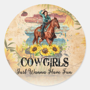 Adesivo Redondo País de Cowgirl Western