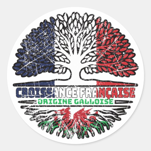 Adesivo Redondo País de Gales Welsh French France Tree Roots Flag (Frente)