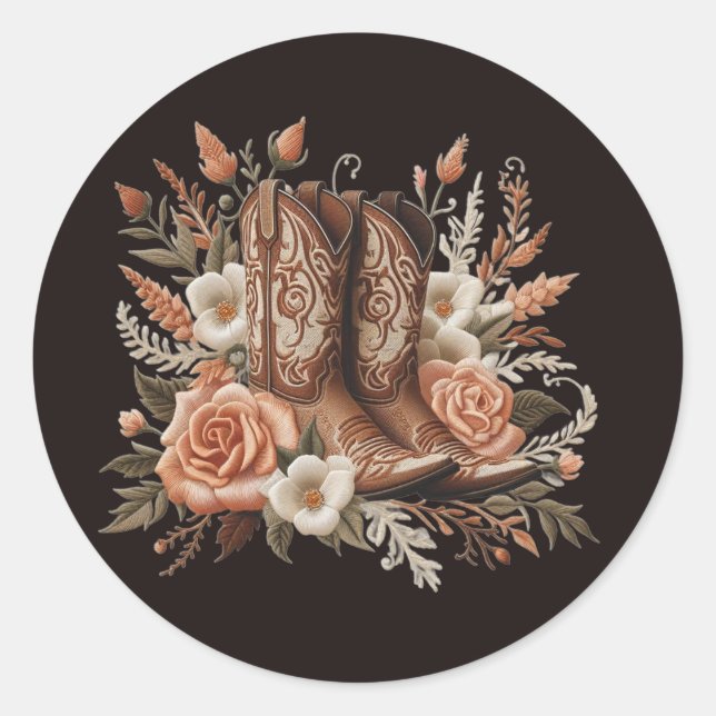 Adesivo Redondo País Elegante Moderno Ocidental - Flores e Raízes (Frente)