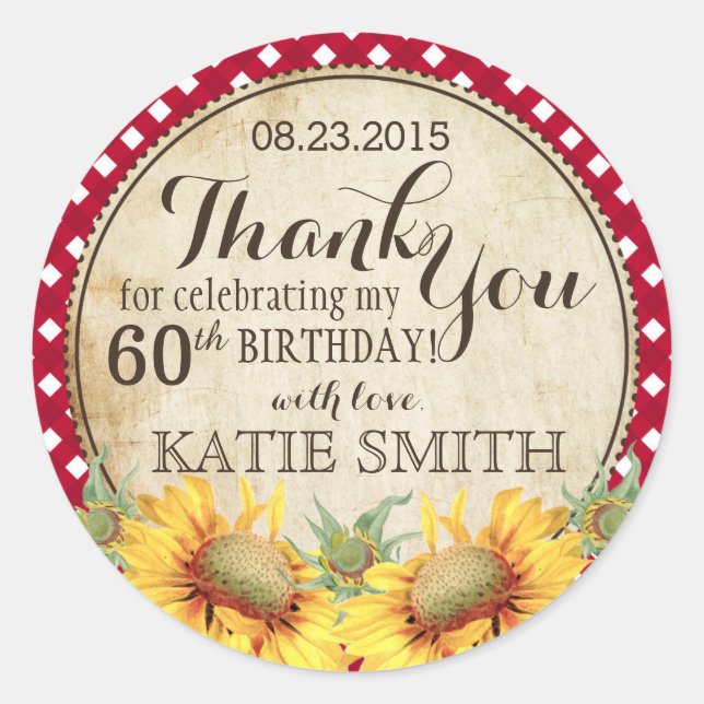 Adesivo Redondo País Girassóis Russo Obrigado Rótulo (Frente)