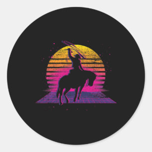 Adesivo Redondo País Horsecando Oeste - Vaca retrô Vaporwave