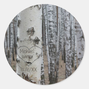 Adesivo Redondo País Personalizado Rustic Gravado Nomes de Coraç