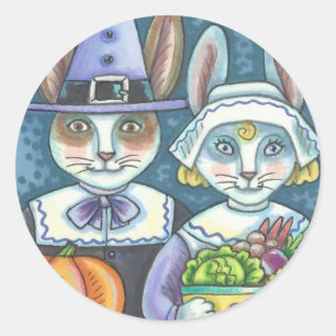 ADESIVO REDONDO PAÍS PILGRIMS, AGRADECENDO AOS COELHOS