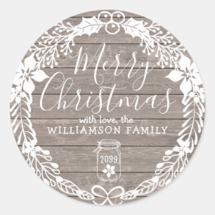 Adesivo Redondo País Russo Feliz Natal Branco Holly Wreath