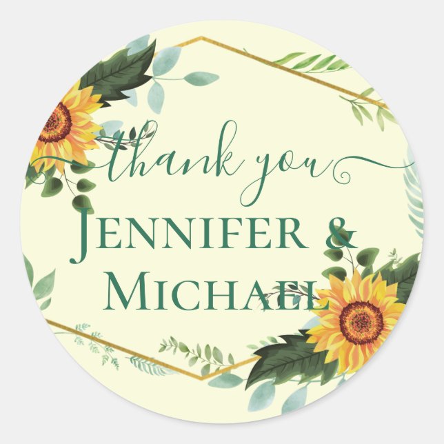 Adesivo Redondo País Russo Girassóis Verde Orçamento de Casamento (Frente)