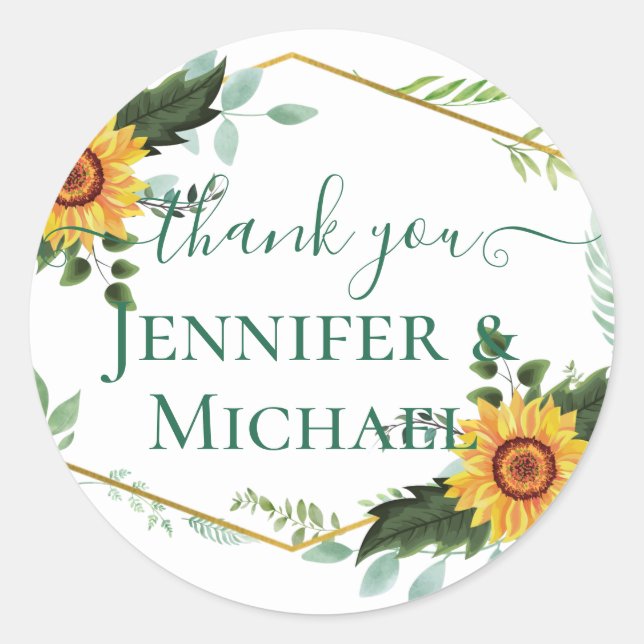 Adesivo Redondo País Russo Girassóis Verde Orçamento de Casamento (Frente)