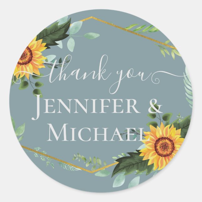 Adesivo Redondo País Russo Girassóis Verde Orçamento de Casamento (Frente)