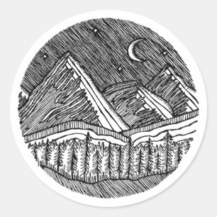 Adesivo Redondo Paisagem Alpina Redonda Desenhada a Tinta Preta e