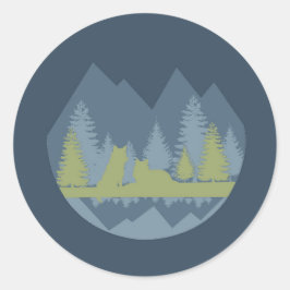 Adesivo Redondo Paisagem Azul e Verde com Lobos e Montanhas