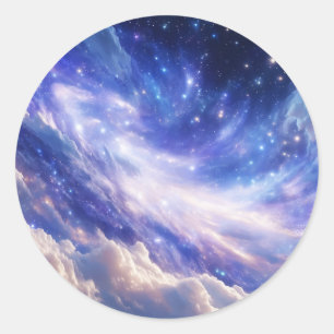 Adesivo Redondo Paisagem Cósmica: Nebulosa Inundada e Noite Estrel