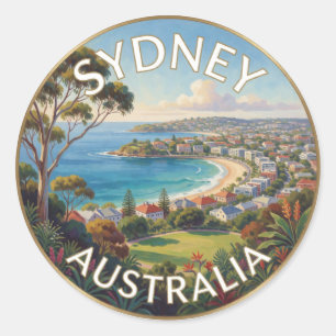 Adesivo Redondo Paisagem Costeira da Cidade de Sydney Austrália