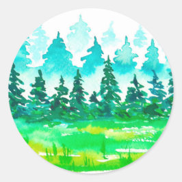 Adesivo Redondo Paisagem da floresta do verão