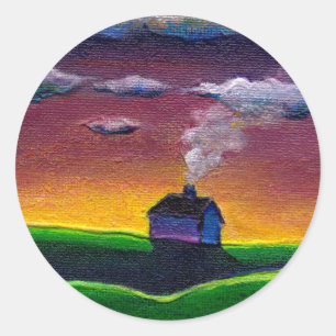 Adesivo Redondo Paisagem da manhã nova e colorida arte original