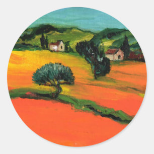 ADESIVO REDONDO PAISAGEM DA TOSCANA COM GIRASSÓIS