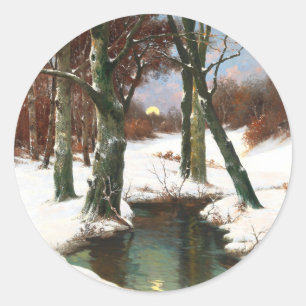 Adesivo Redondo Paisagem de inverno com Lua Ascensão