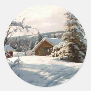 Adesivo Redondo Paisagem de inverno iluminada por Peder Mork Monst