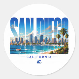 Adesivo Redondo Paisagem de San Diego Califórnia Cidade Costeira V