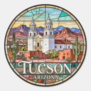 Adesivo Redondo Paisagem Desértica Moderna de Tucson 🌵