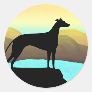 Adesivo Redondo Paisagem do Cachorro de Greyhound com Waterside