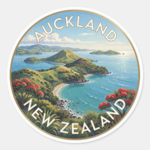 Adesivo Redondo Paisagem do Golfo de Hauraki em Auckland Nova Zelâ
