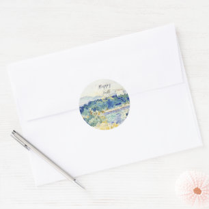 Adesivo Redondo Paisagem em aquarela de outono com texto personali