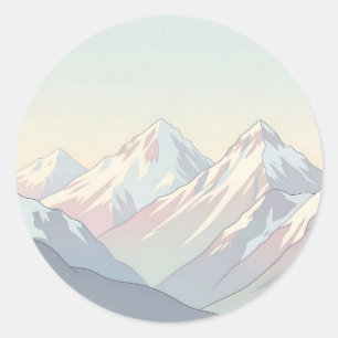 Adesivo Redondo Paisagem Minimalista de Montanhas em Pastel