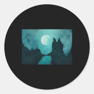 Adesivo Redondo Paisagem Mística Lua Fantasia Cena Noturna Dre