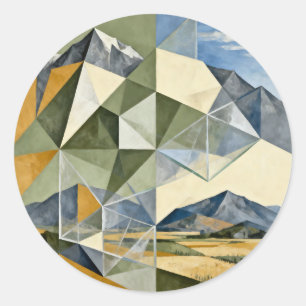 Adesivo Redondo Paisagem Montanhosa Abstrata Geométrica
