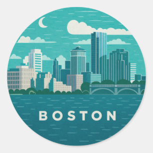 Adesivo Redondo Paisagem Noturna da Cidade de Massachusetts Cida