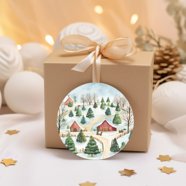 Adesivo Redondo Paisagem russa de inverno com árvores de flores (Criador carregado)