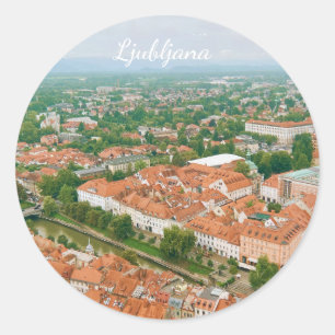 Adesivo Redondo Paisagem Urbana de Liubliana, Lembrança de Viagem