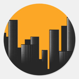 Adesivo Redondo paisagem urbana laranja