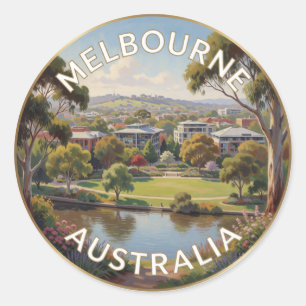 Adesivo Redondo Paisagem Urbana Ribeirinha de Melbourne Austrália