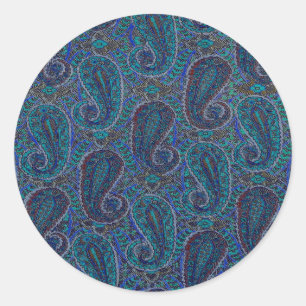 Adesivo Redondo Paisley Blue Indian Boho Art Pattern