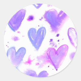 Adesivo Redondo Paixão Roxo Corações de Aquarela
