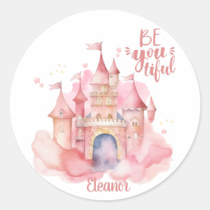 Adesivo Redondo Palácio Seja-você-Tiful na Nuvem Rosa personalizáv