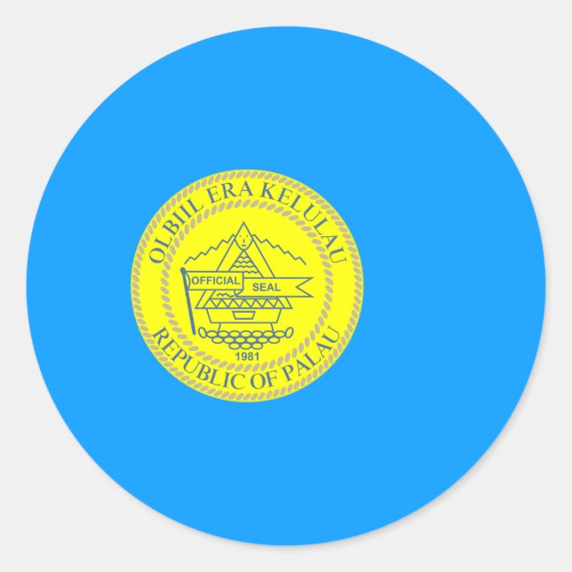 Adesivo Redondo Palauan Flag & Seal, Flag of Palau (Frente)