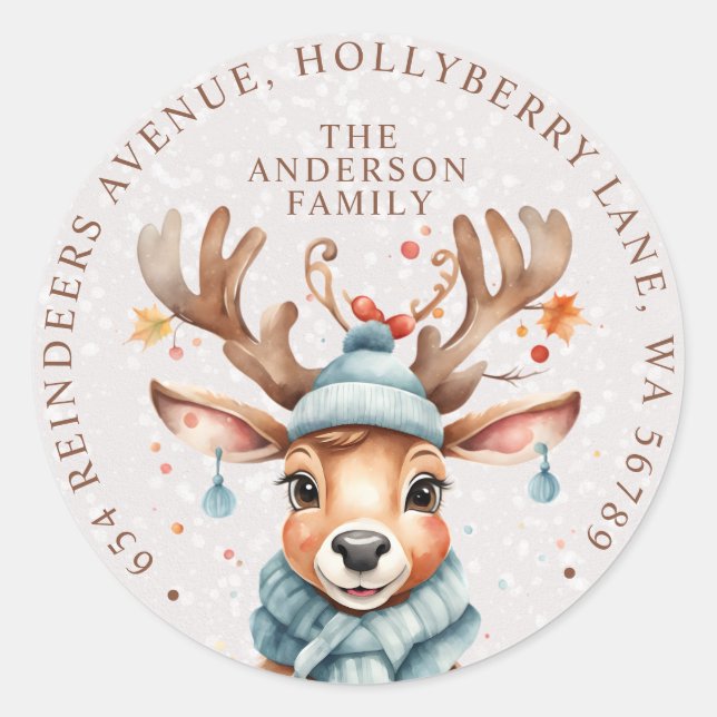 Adesivo Redondo Palavra de natal de cor d'água cômoda Endereço de  (Frente)