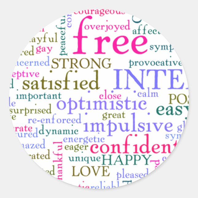 Adesivo Redondo Palavras animadoras inspiradoras inspiracionais (Frente)