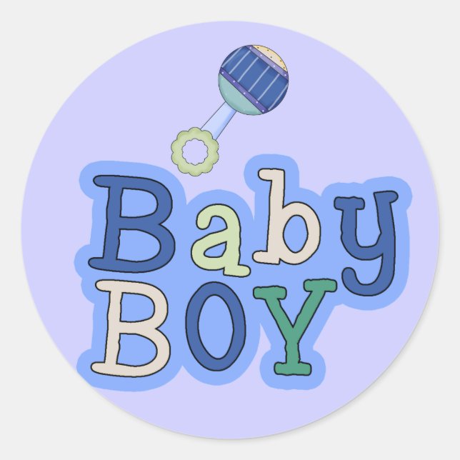 Adesivo Redondo Palavras "Baby Boy W/Rattle Fun Stickers" (Frente)