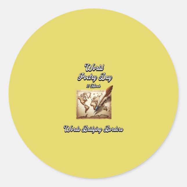 Adesivo Redondo Palavras 'Bridging Borders'. Dia Mundial da Poesia (Frente)