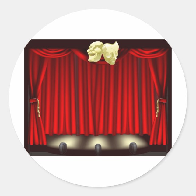 Adesivo Redondo Palco de teatro com máscaras (Frente)