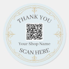 Adesivo Redondo Pale Blue Gold Pequena Empresa QR Code Obrigado