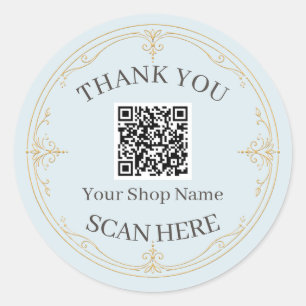 Adesivo Redondo Pale Blue Gold Pequena Empresa QR Code Obrigado