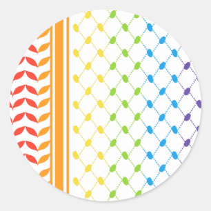 Adesivo Redondo Palestina LGBT - Arco-Íris Keffiyeh - Padrão Scarf