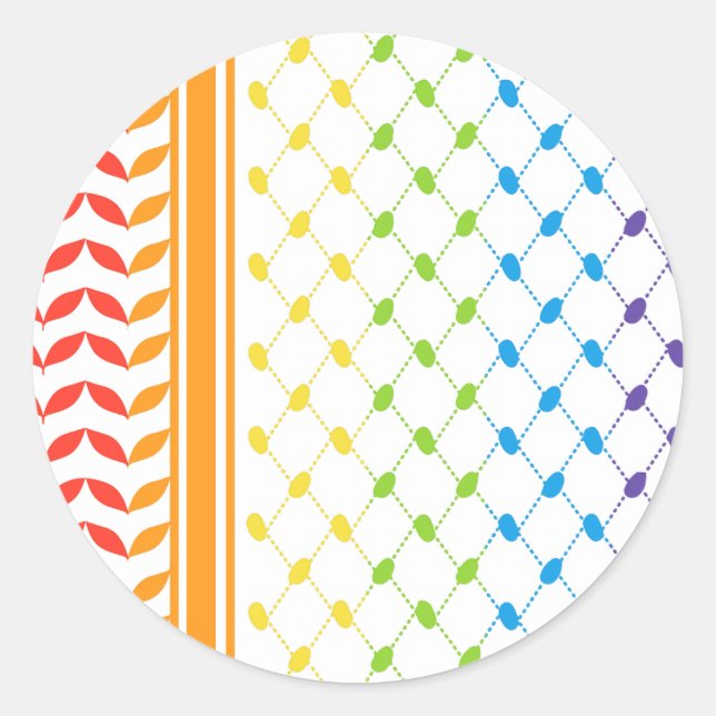 Adesivo Redondo Palestina LGBT - Arco-Íris Keffiyeh - Padrão Scarf (Frente)