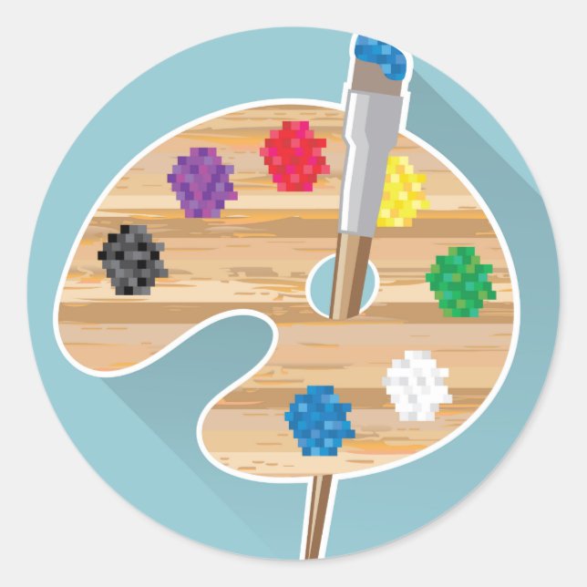 Adesivo Redondo Paleta de artistas de arte vetorial de pixel art (Frente)